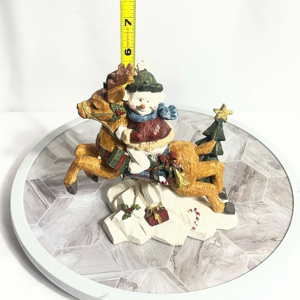 Hero Gift Snowman Riding Reindeer Christmas Figurine Folk Art Decor